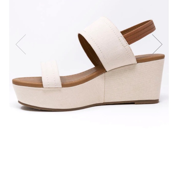 NWT BEIGE LINEN LOW HEEL WEDGE SZ 8 - Picture 6 of 9